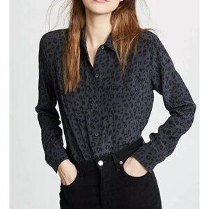 Rails 100% Silk Button Down Shirt Women XL Kate Onyx Cheetah Gray Black